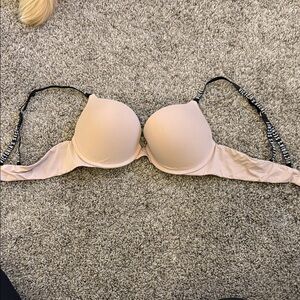 Victoria's Secret Nude Padded Underwire Bra with Black Straps